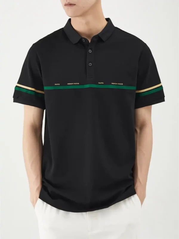 Summer Short Sleeve Solid Color With Collar Casual Letter Embroidery Lapel Men's POLO Shirt