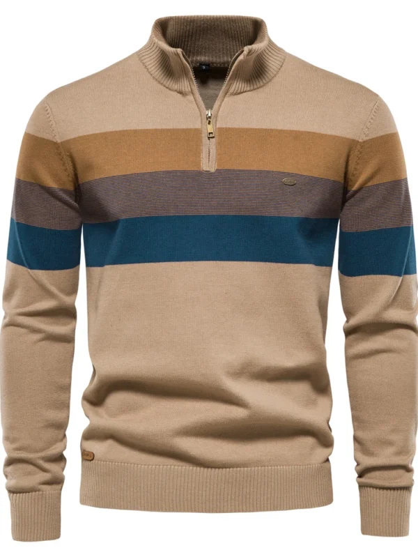 AIOPESON Men's Cotton Mock Neck Stand Collar Sweaters Quarter Zipper Pullover Autumn Winter Warm Social Casual Sweater for Men